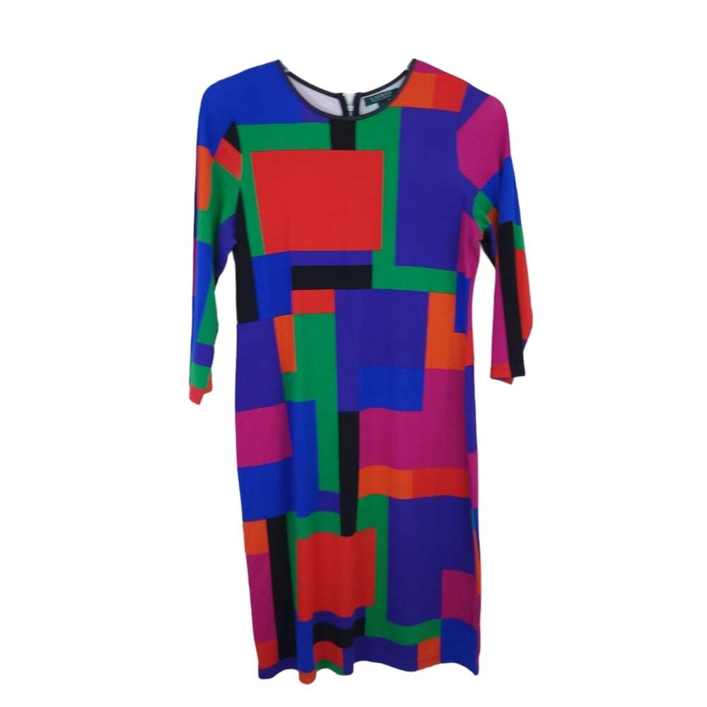 Lauren Ralph Lauren Multicolor Colorblock Dress Large, Long Sleeve, Colorful